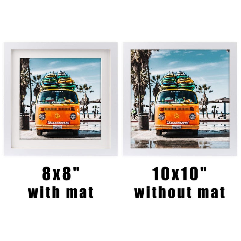 WUTL 10x10 White Picture Frames Square Classic Natural Wood 4 Pack for Wall Mounting and Tabletop Display - Image 3